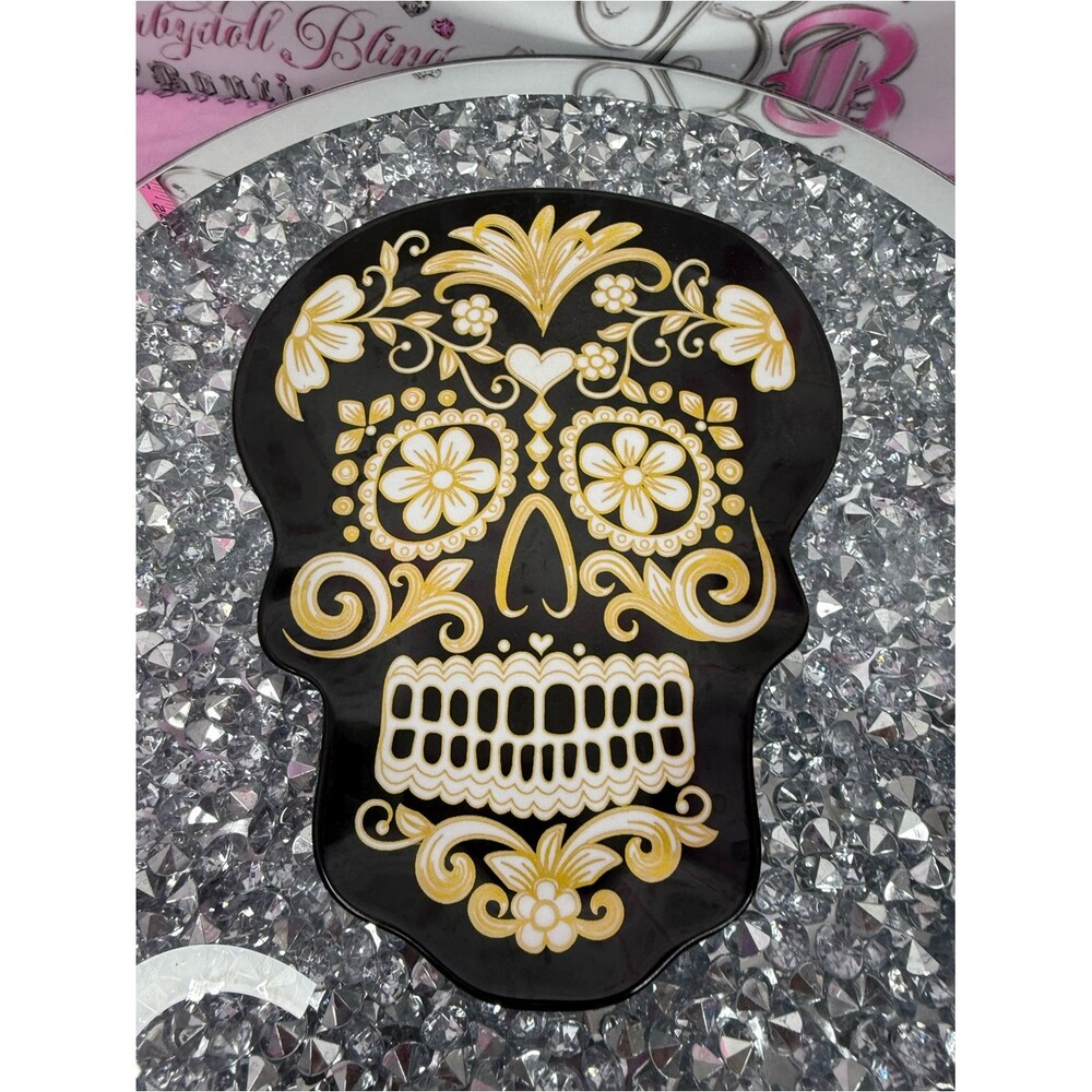 2 set plates skulls sugar skull Gold Floral Sugar Skull Tray - Black